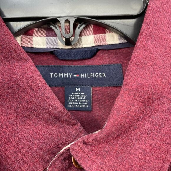 Tommy Hilfiger Button Down Shirt Mens size Medium Burgundy Red Cotton Casual - Picture 3 of 7